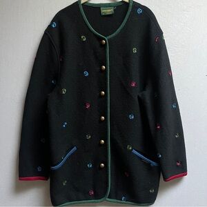 Geiger Vintage Austrian Boiled Wool Jacket Multicolor Embroidery Sz 42